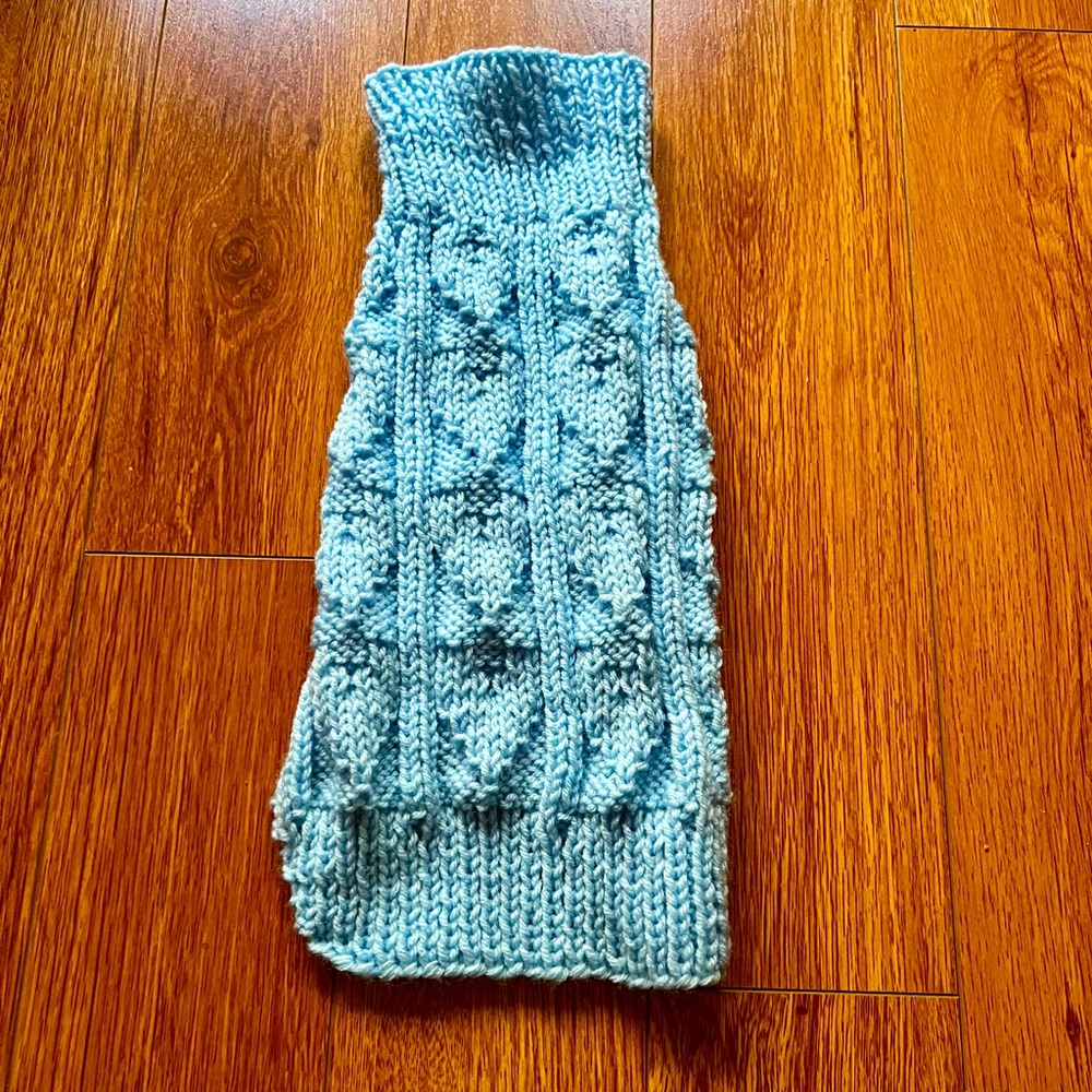 Hand Knit Dog Sweater - light blue